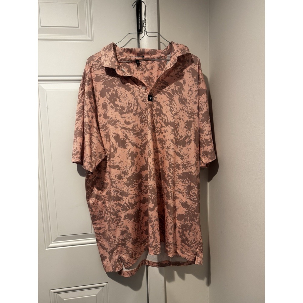 Bad Birdie‎ Men's Golf Polo Shirt Pink Splatter Abstract Print 2XL